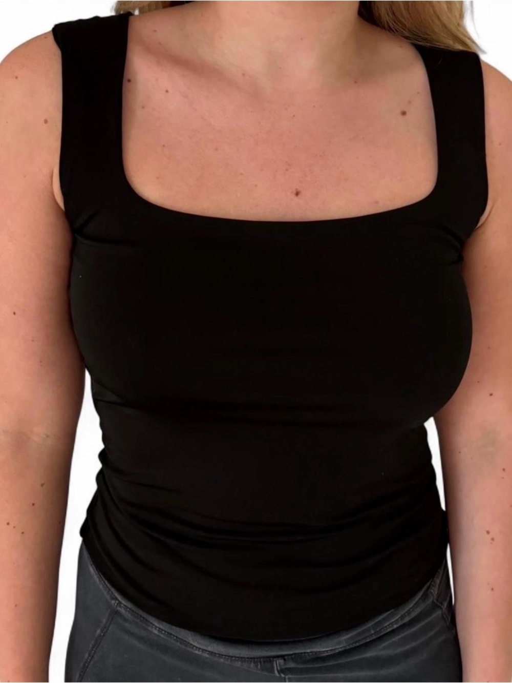 Black Square Neck Tank Top - Classic Women's Layering Top